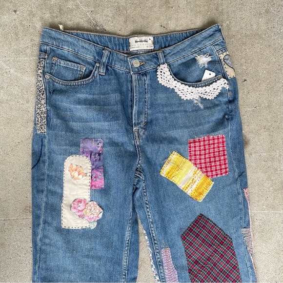 We The Free FP reworked Upcycled patchwork flare soft denim jeans size 31 - Picture 3 of 9